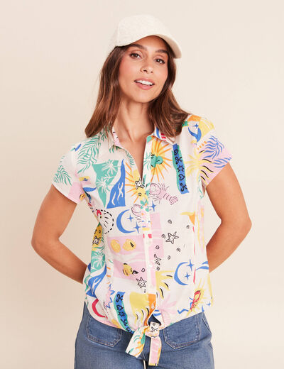 Chemise ajust&eacute;e courte manches courtes multicolore femme