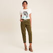 Pantalon coupe droite à coulisse vert olive femme