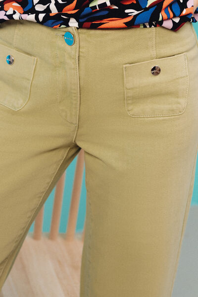 Pantalon large 7/8ème vert olive femme