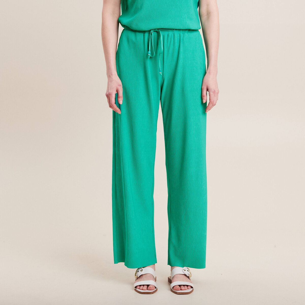 Pantalon flou taille basse vert turquoise femme