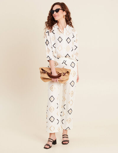 Chemise manches 3/4 brodée blanc femme