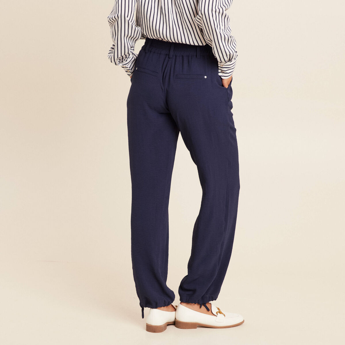 Pantalon large taille standard bleu foncé femme