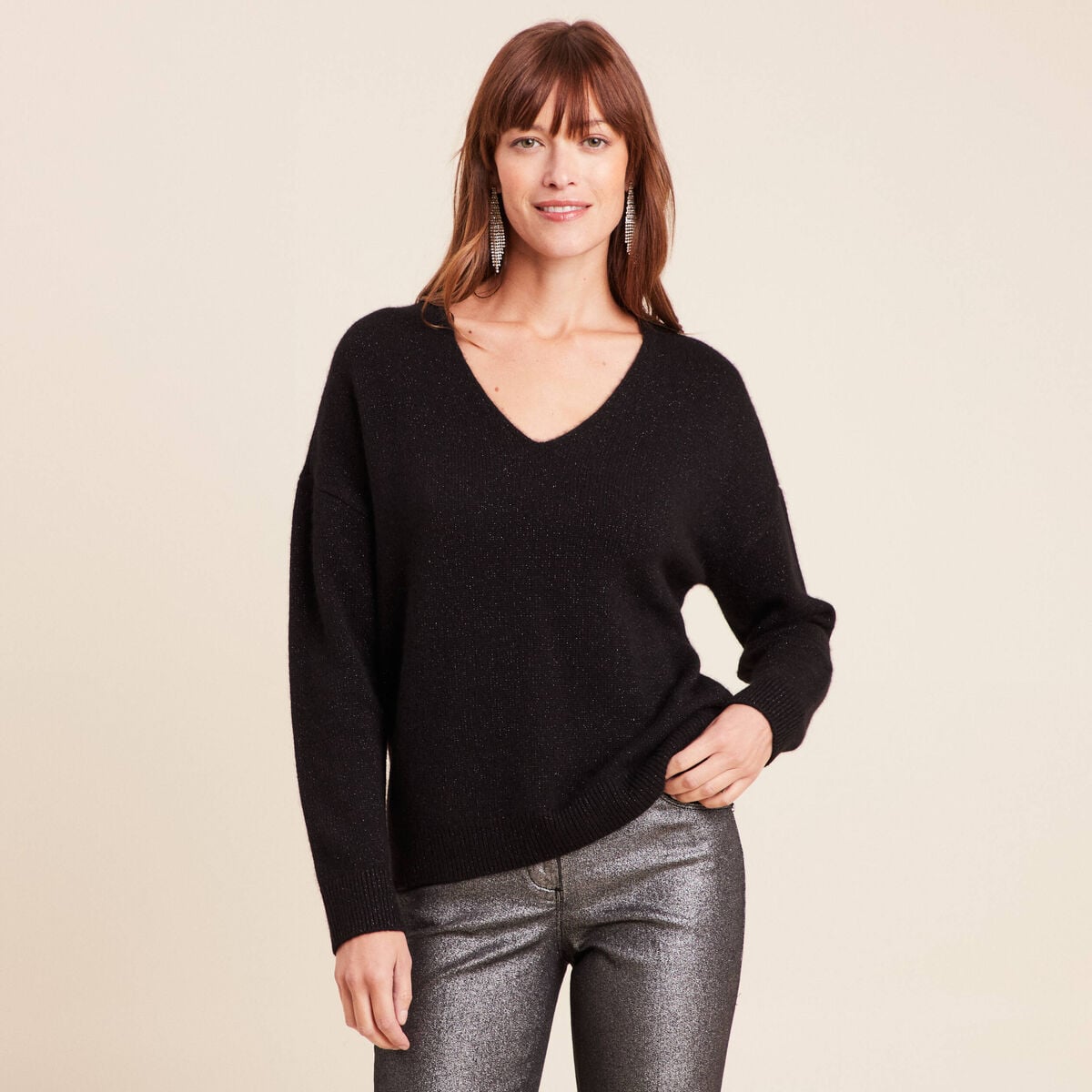 Pull en cachemire col v noir femme