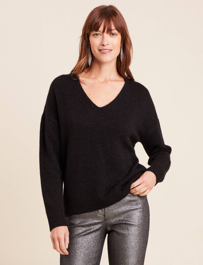 Pull en cachemire col v noir femme