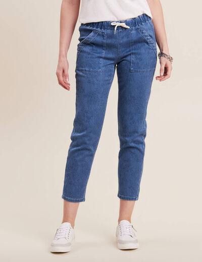 Jean carotte taille élastiquée bleu ciel femme