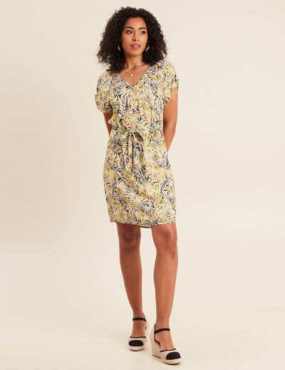 Robe droite fluide col en V vert femme