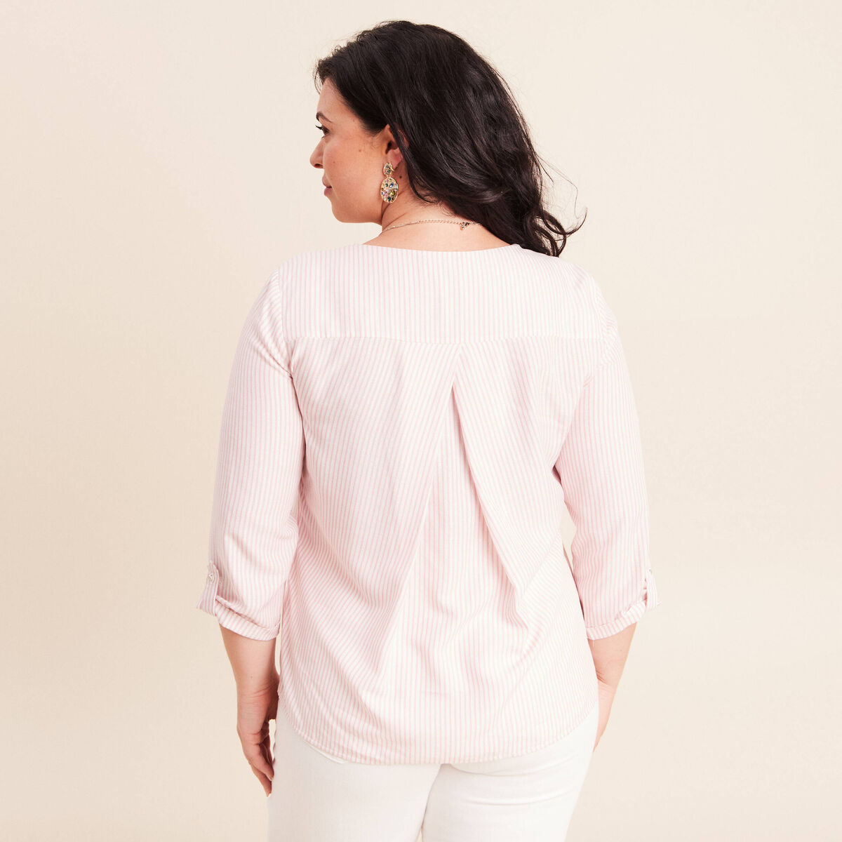 blouse fluide manches 3/4 rose femme