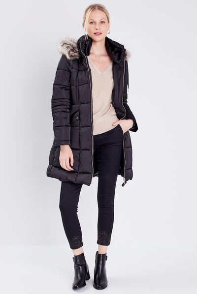 Pantalon chino ajusté noir femme