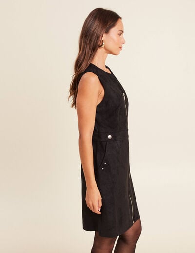 Robe sans manches col rond aspect daim noir femme