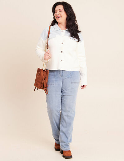 Gilet manches longues col chemise ecru femme