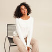 Pull brod&eacute; col rond manches longues ecru femme