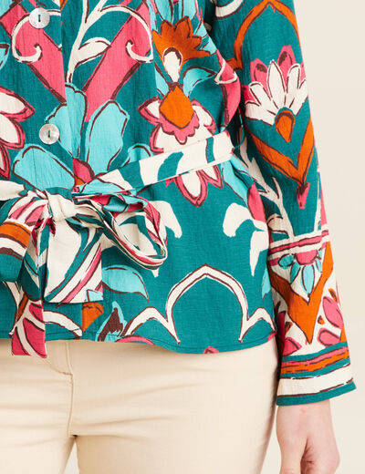 Chemise manches longues nouée rose femme