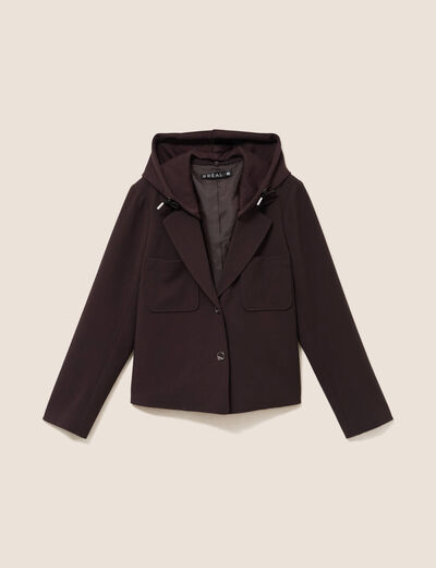 veste cintr&eacute;e doubl&eacute;e avec capuche marron fonc&eacute; femme