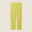 Pantalon coupe chino en lin ceintur&eacute; vert anis femme