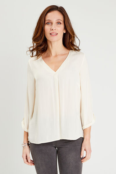 Blouse manches 3/4 ivoire femme