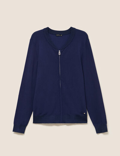 Gilet droit mi-long manches longues bleu marine femme