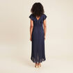 Robe longue évasée à volants bleu marine femme