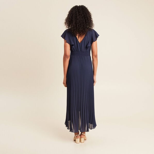 robe longue evasee a volants bleu marine femme Robe longue évasée à volants bleu marine femme