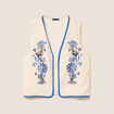 Gilet sans manches brodé tressé ecru femme