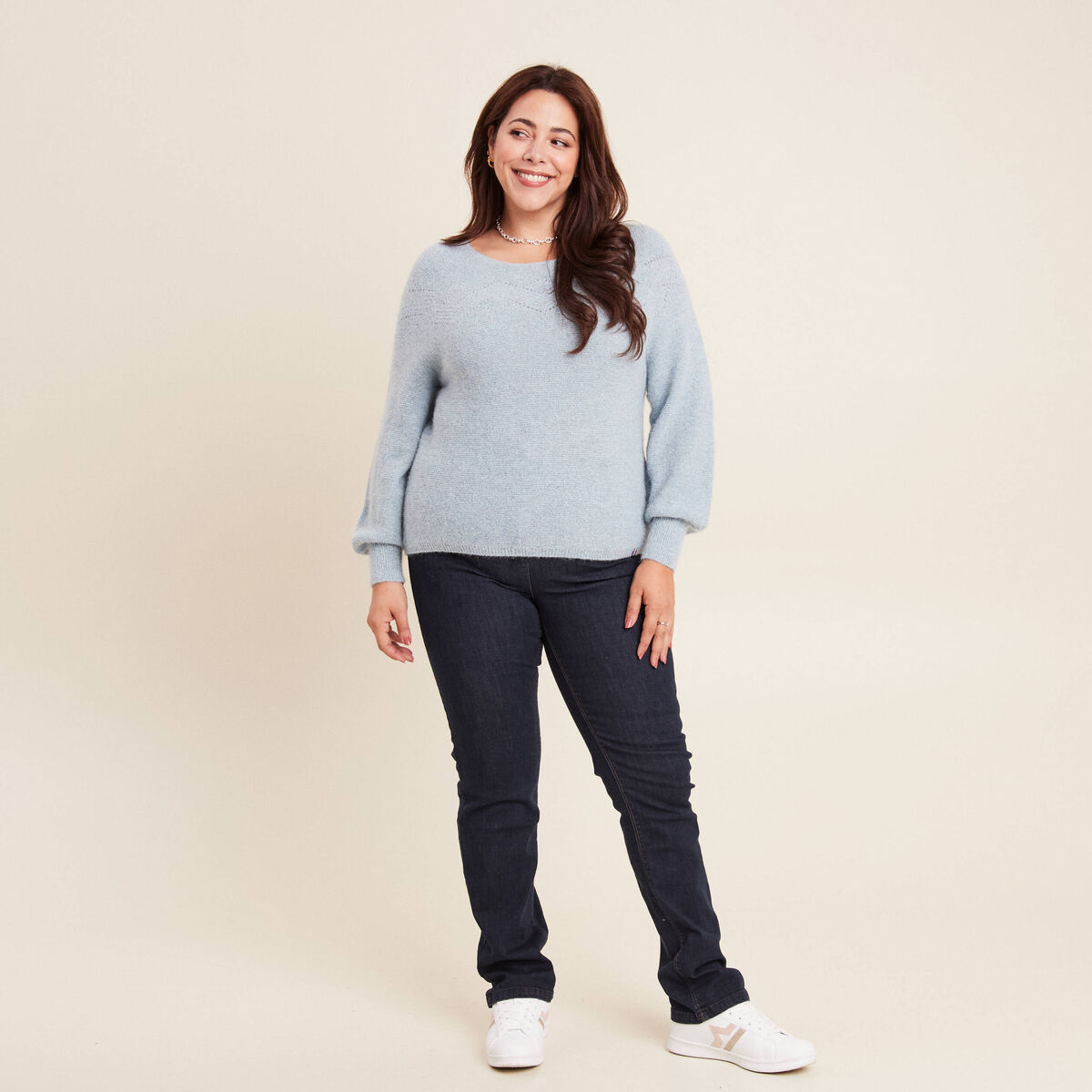 Jean coupe droite taille haute denim brut femme