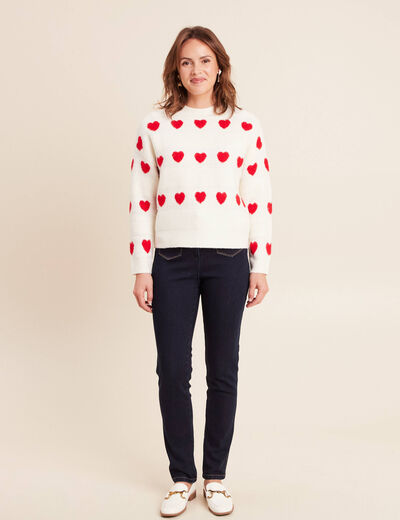 Jean ajust&eacute; taille haute longue denim brut femme