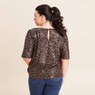 T-shirt &agrave; sequins manches coudes marron fonc&eacute; femme