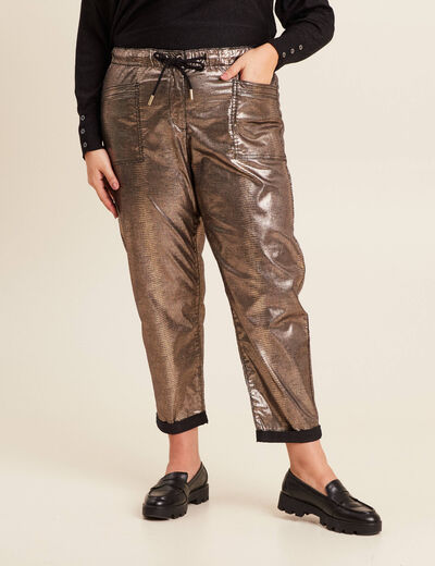 Pantalon paperbag enduit gris femme