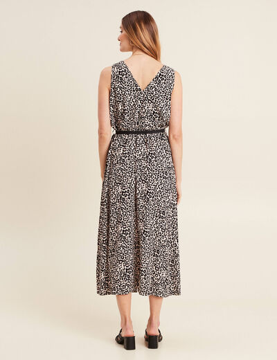 Robe midi évasée ceinturée rose pastel femme