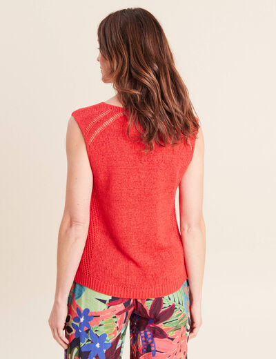 D&eacute;bardeur tricot sans manches rouge femme