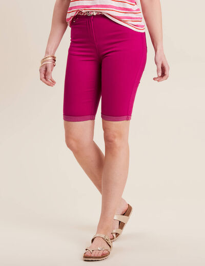 Bermuda ajusté ceinturé rose fushia femme