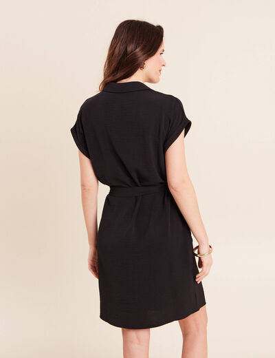 Robe droite courte manches courtes noir femme