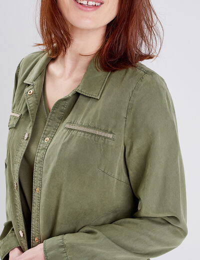 Veste droite boutonnée vert kaki femme