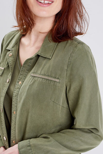Veste droite boutonnée vert kaki femme