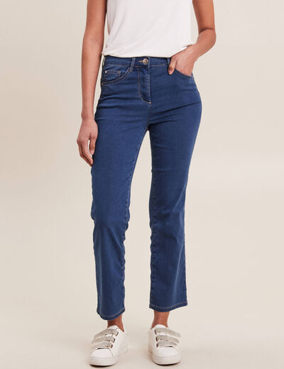 Jean droit taille haute 7/8ème denim double stone femme