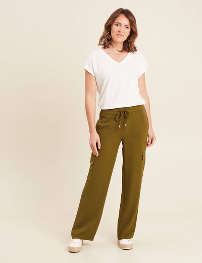 Pantalon cargo lien à nouer vert olive femme