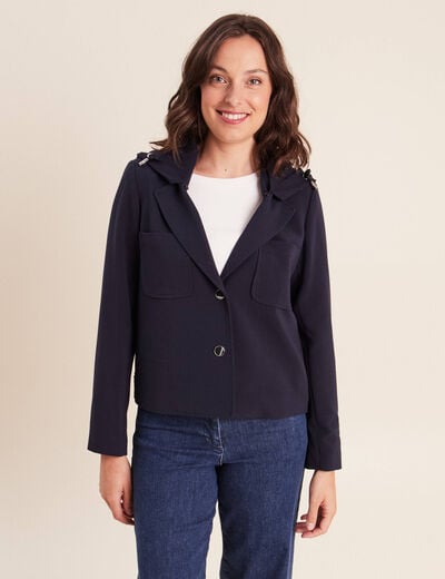 veste cintr&eacute;e doubl&eacute;e avec capuche bleu fonc&eacute; femme