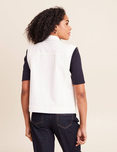 Veste sans manches en jean ecru femme