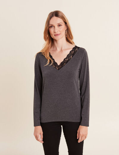T-shirt thermo-douceur manches longues gris foncé femme