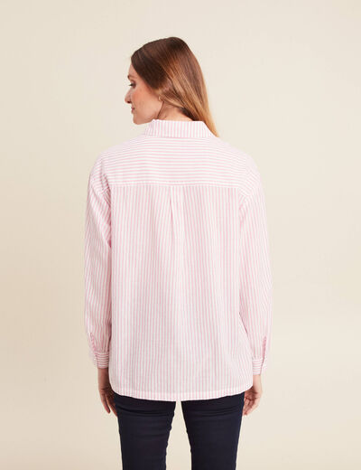 Chemise droite mi-longue en coton rose femme