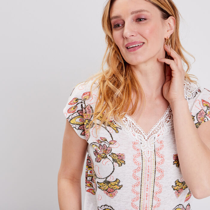 T-shirt manches courtes ecru femme