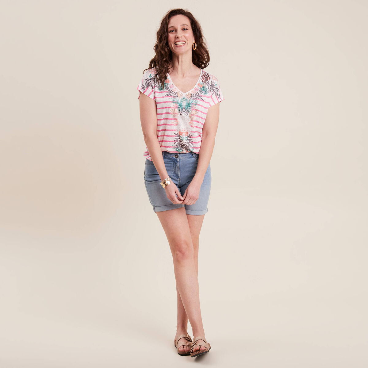 Short droit taille standard denim baby bleu femme
