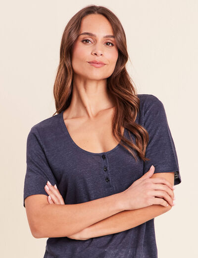 T-shirt droit col rond manches courtes bleu marine femme