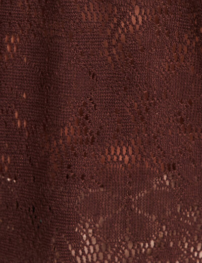 Polo manches 3/4 aspect dentelle marron fonc&eacute; femme