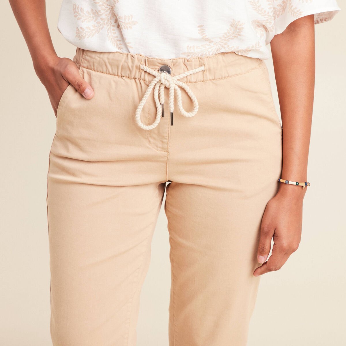 Pantacourt large taille haute sable femme