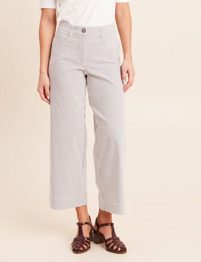 Pantalon large taille haute bleu femme