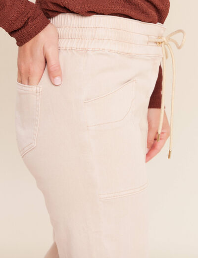 Pantalon taille haute coupe droite denim beige femme