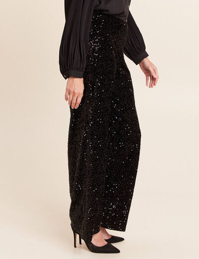 Pantalon &agrave; sequins noir femme