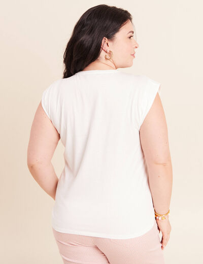 T-shirt col rond sans manches ecru femme