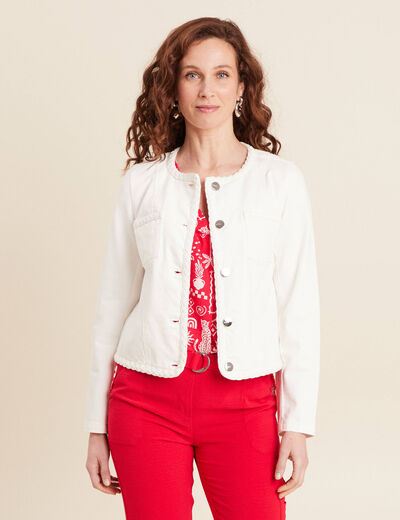 Veste en jean détails tressés blanc femme