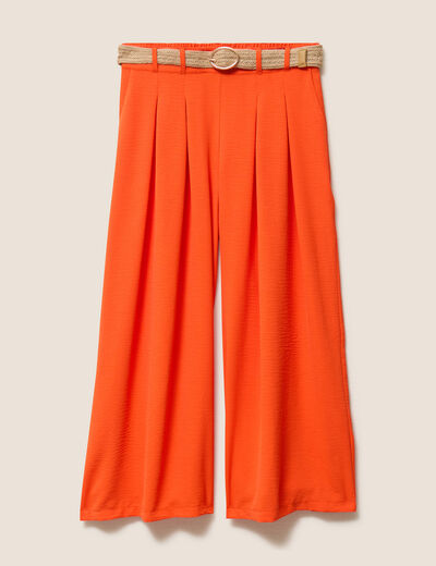 Pantalon jupe-culotte large orange corail femme